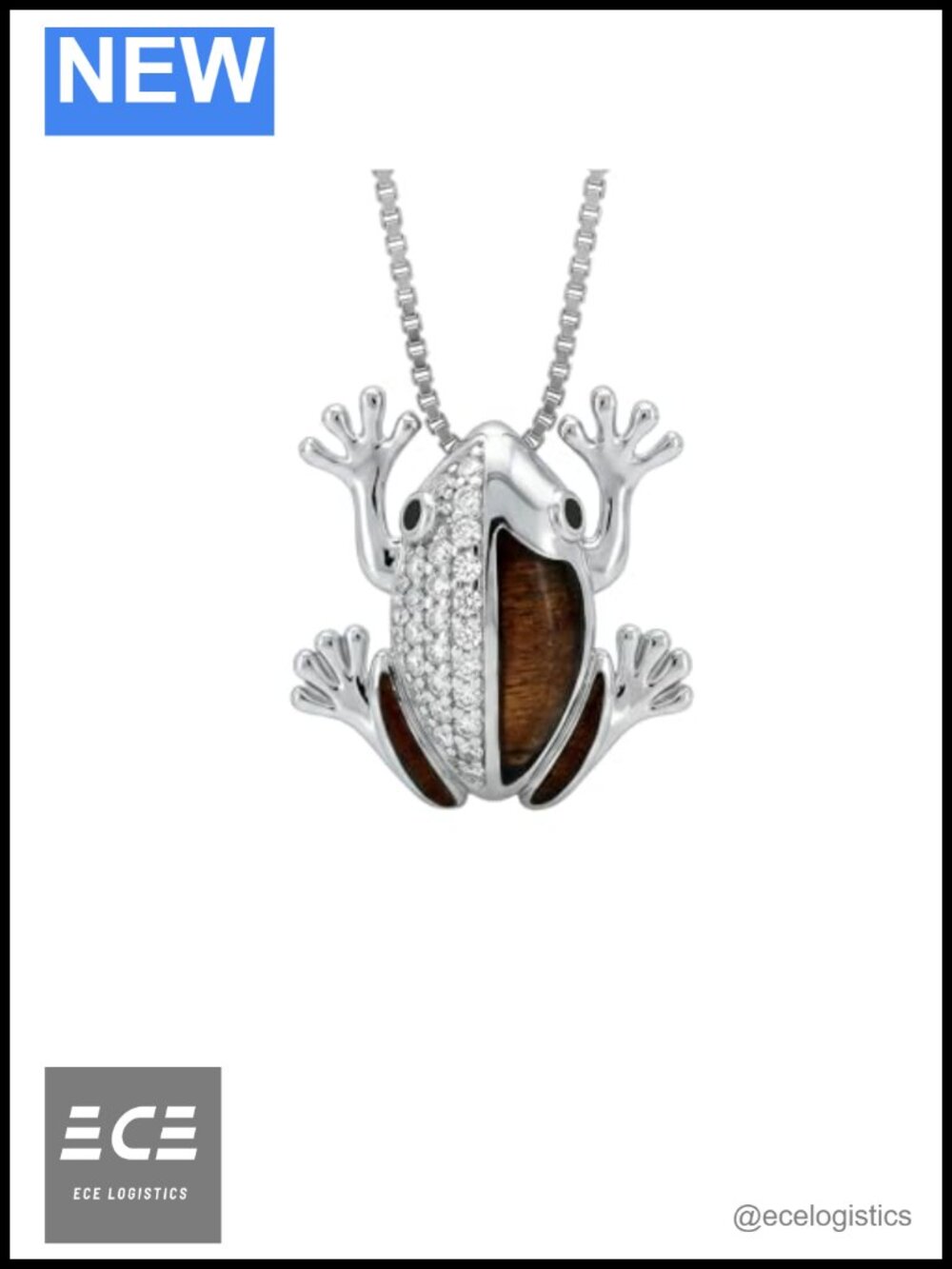 925 Sterling Silver Hawaiian Frog Pendant Necklace with Koa Wood or Blue Opal